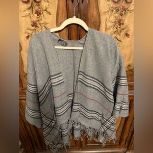 Gray Striped Open-Front Fringe Women's Cape
